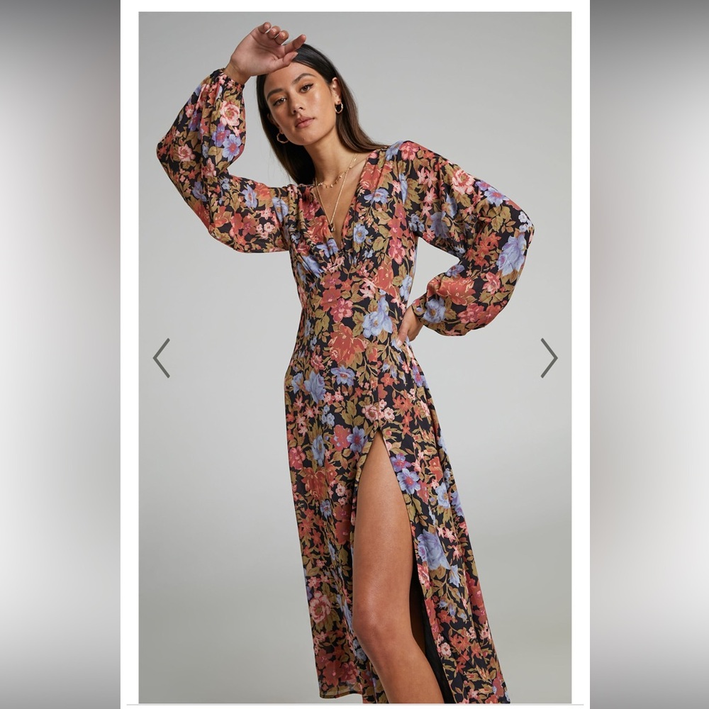 BRAND NEW Showpo. Henny Midi Dress - Long Sleeve Split Dress In Dusk Floral